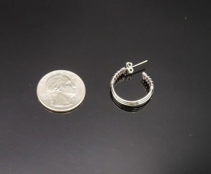 925 Sterling Silver  Vintage Wire Wrapped Three Rows Hoop Earrings  EG11769