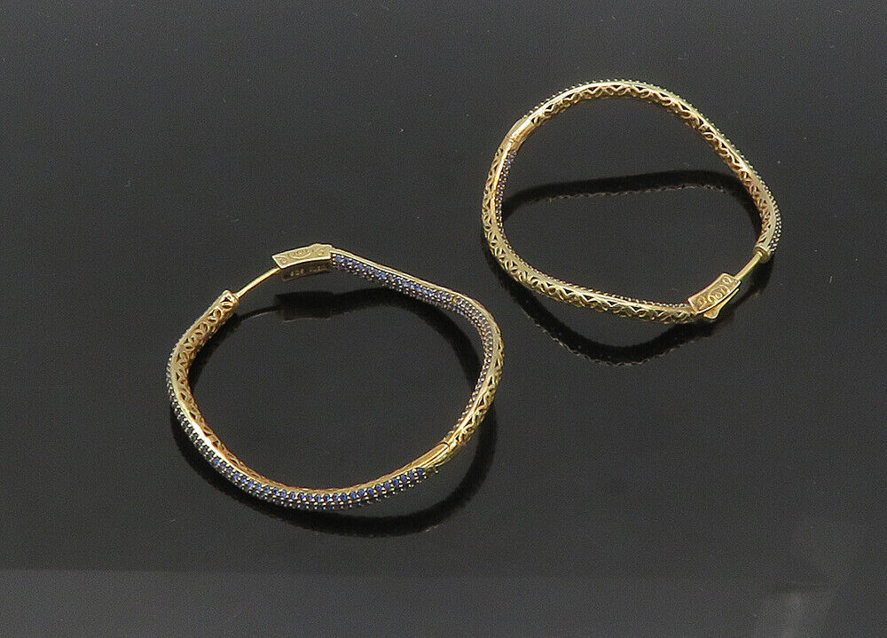 KLEO 925 Sterling Silver  Vintage Tanzanite Gold Plated Hoop Earrings  EG10540