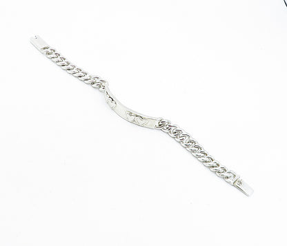 MEXICO 925 Sterling Silver  Vintage Love Heart Bar Curb Chain Bracelet  BT2734