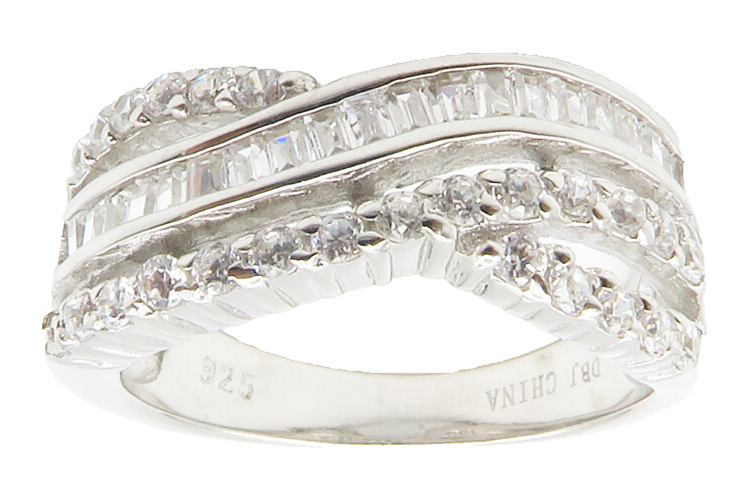 925 Sterling Silver  Sparkling Cubic Zirconia Split Band Ring Sz 7  RG14119