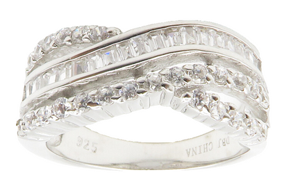 925 Sterling Silver  Sparkling Cubic Zirconia Split Band Ring Sz 7  RG14119