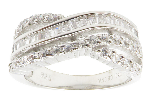 925 Sterling Silver  Sparkling Cubic Zirconia Split Band Ring Sz 7  RG14119