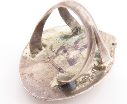 925 Sterling Silver Vintage Ring NAVAJO Turquoise Roped Carved  Sz 4.5  RG28384