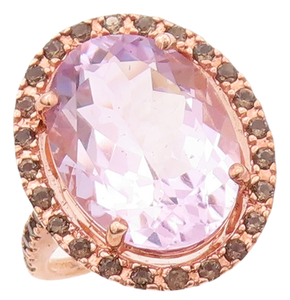 925 Sterling Silver Vintage Ring Rose Gold Plated CZ Smoky Quartz Sz 7.5 RG30340