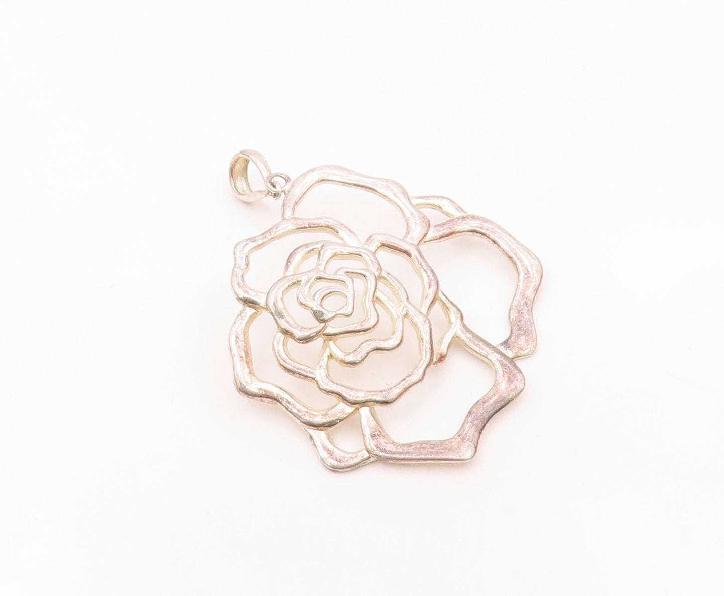 JACMEL 925 Sterling Silver  Vintage Shiny Open Rose Flower Pendant  PT18792