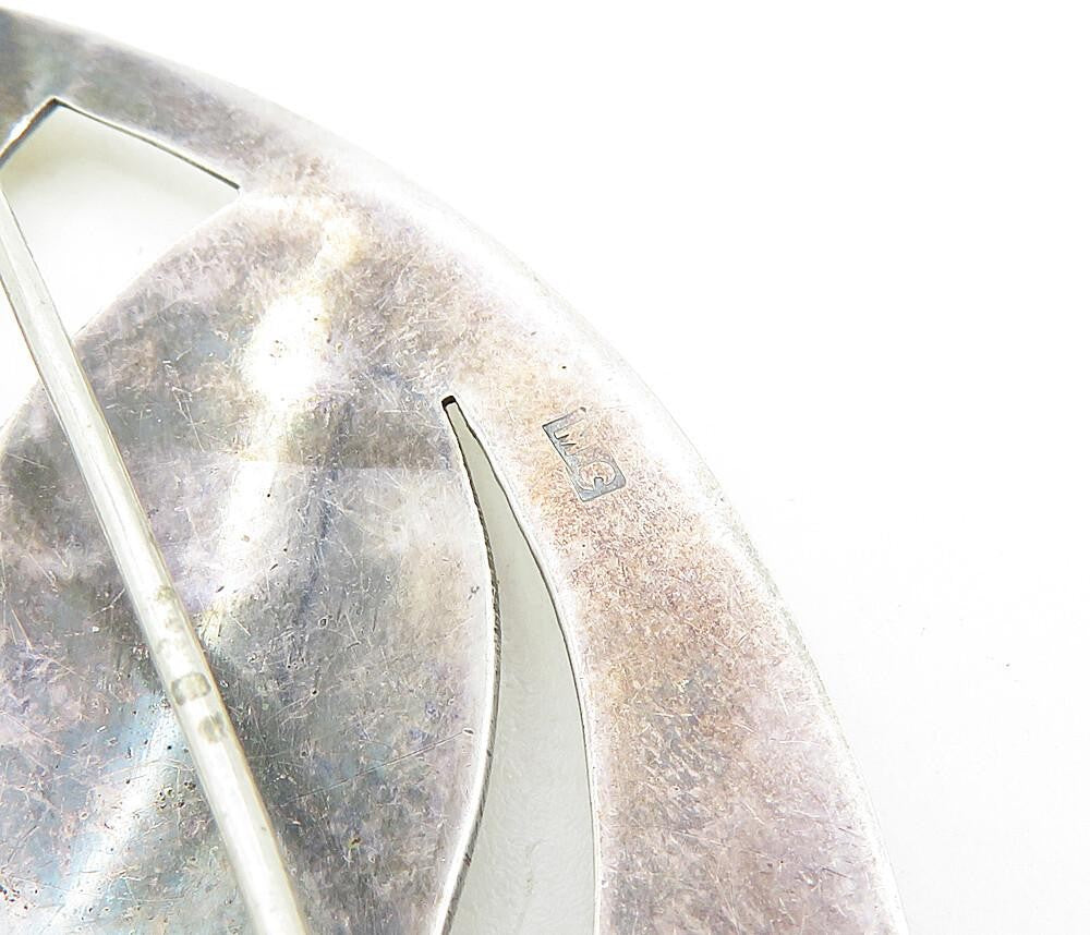 925 Sterling Silver  Vintage Shiny Smooth Pointed Oval Brooch Pin  BP3229