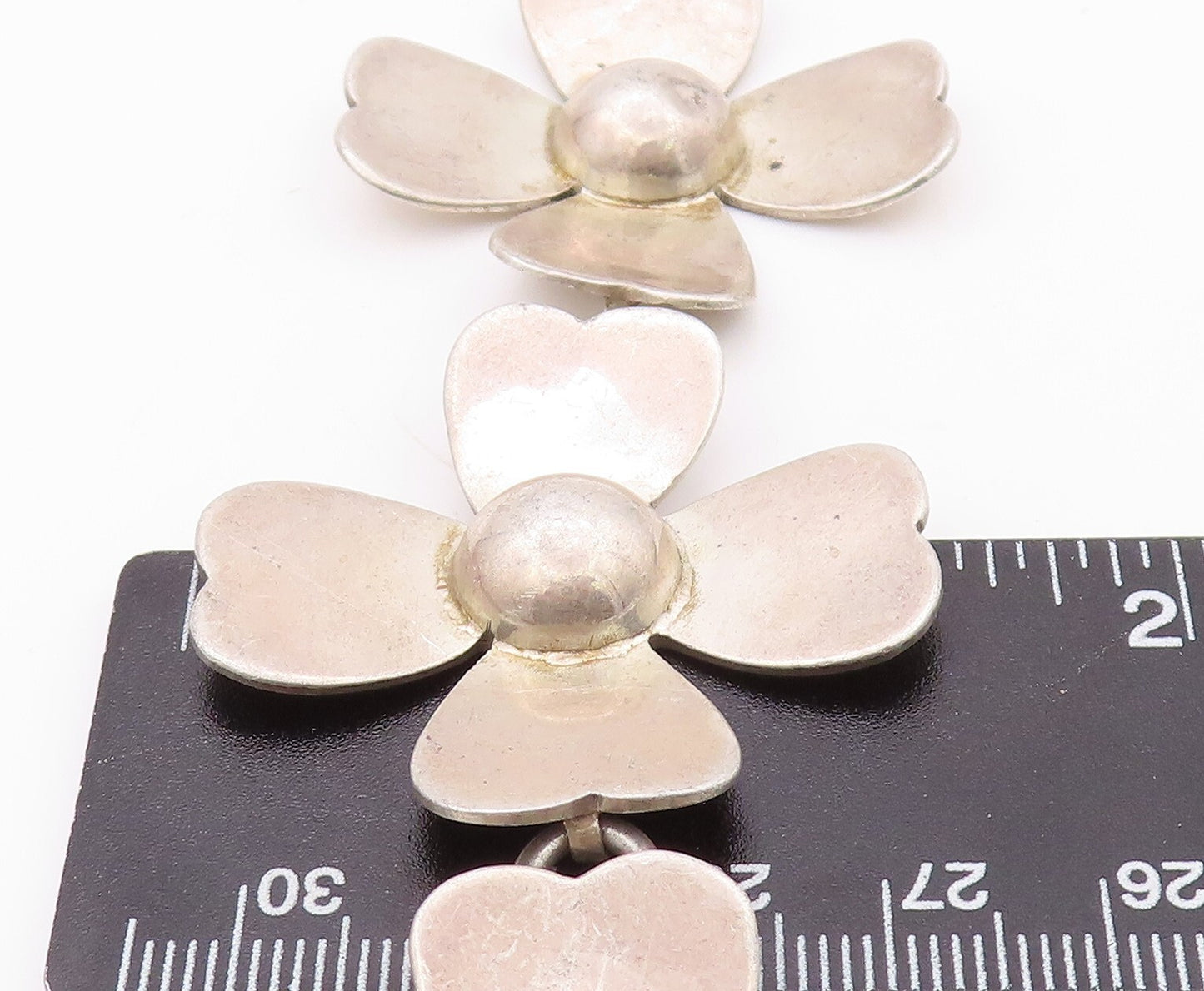 925 Sterling Silver Vintage Bracelet Solid Cutout Flowers Toggle Lock  BT10793