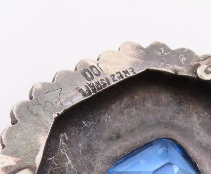 925 Sterling Silver Vintage Pendant EREZ ISRAEL Classic Blue Topaz Charm PT26238