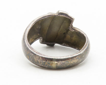 925 Sterling Silver  Vintage Dark Tone Fluted Dome Band Ring Sz 7  RG11863
