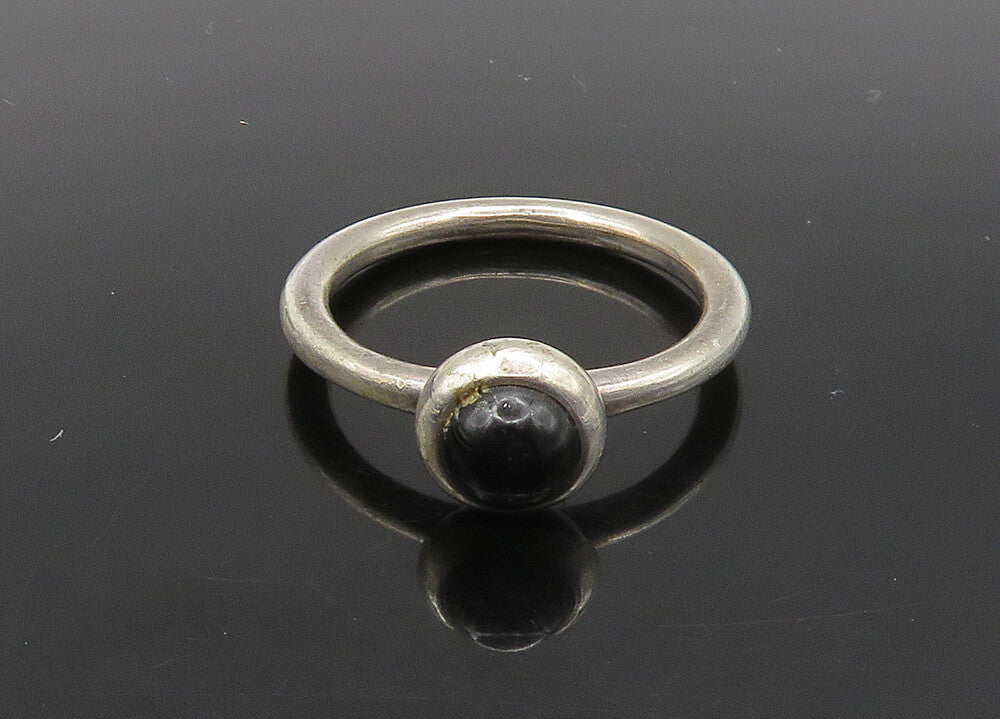 PANDORA 925 Silver   Vintage Cabochon Black Onyx Solitaire Ring Sz 8  RG23041