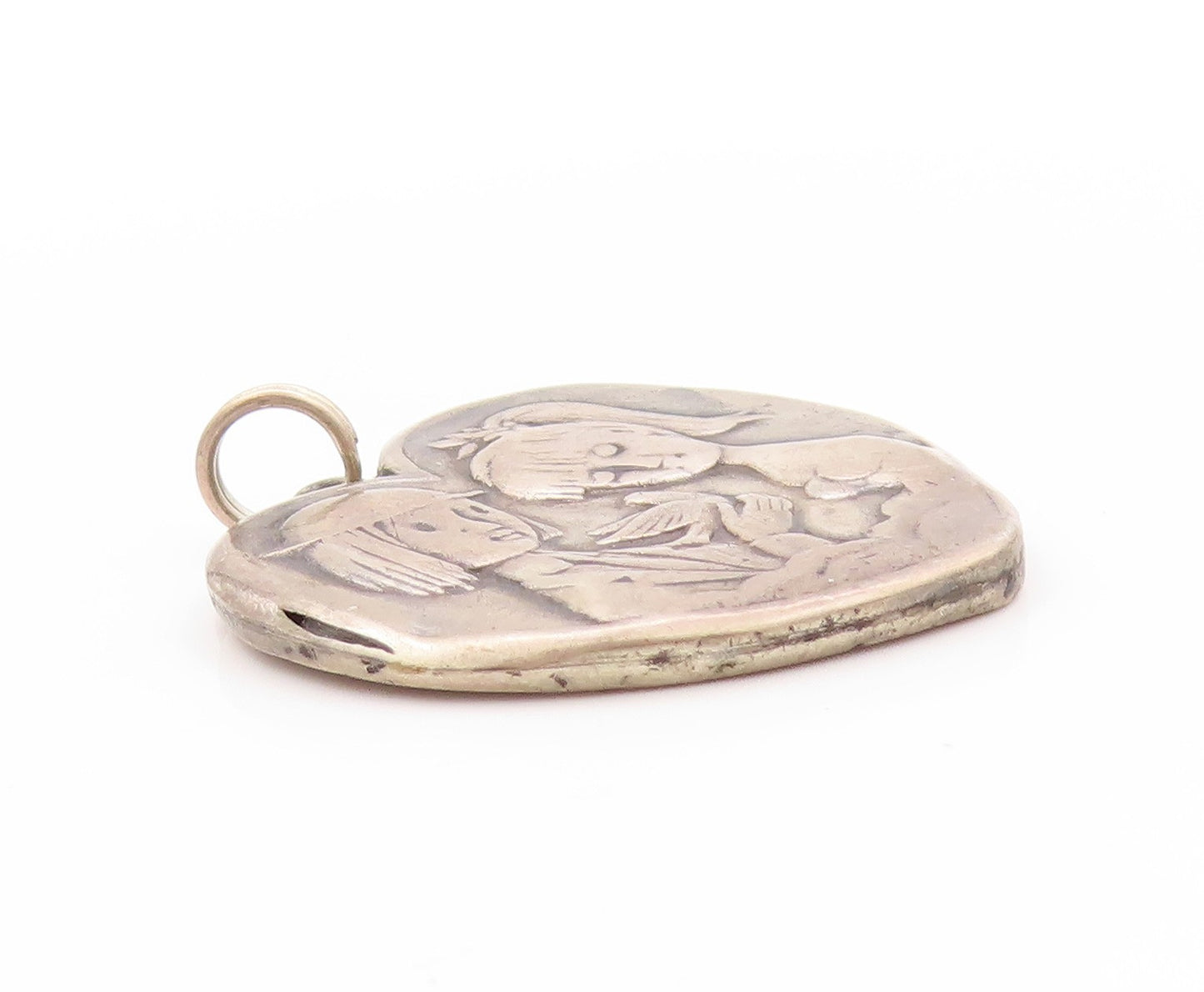 925 Sterling Silver Vintage Pendant Antique French Lovers Heart   PT24217