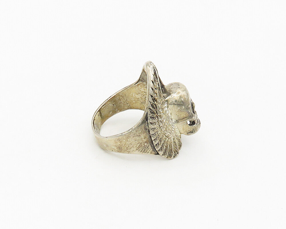 G & S 925 Sterling Silver  Vintage Skull & Wings Large Band Ring Sz 12.5 RG18067