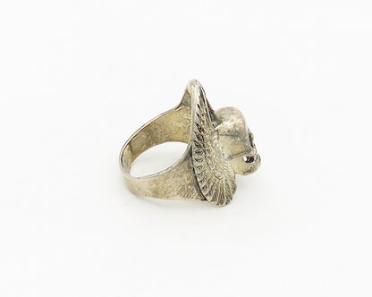 G & S 925 Sterling Silver  Vintage Skull & Wings Large Band Ring Sz 12.5 RG18067