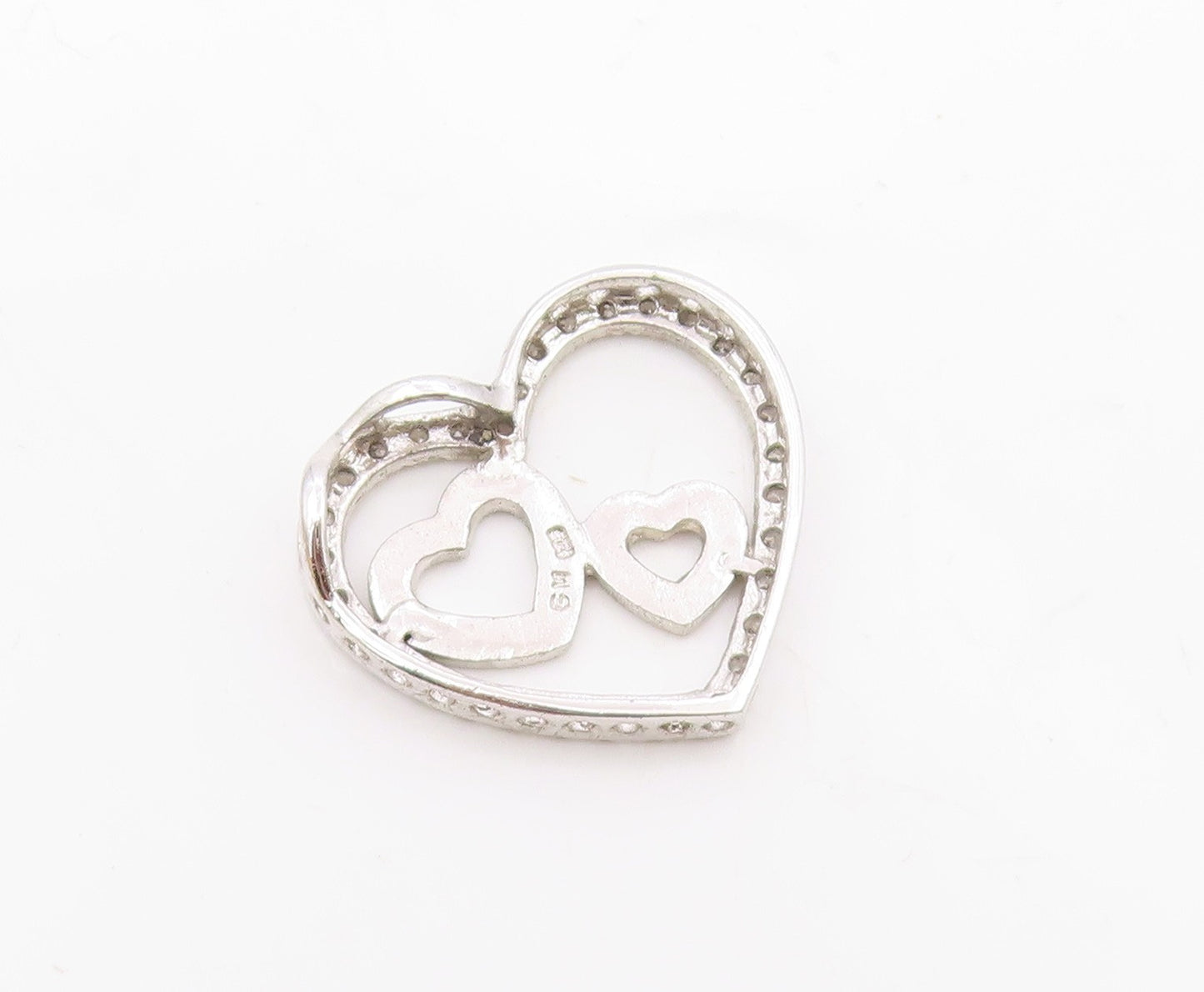 925 Sterling Silver  Sparkling White Topaz Open Love Heart Pendant  PT8311