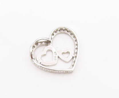 925 Sterling Silver  Sparkling White Topaz Open Love Heart Pendant  PT8311