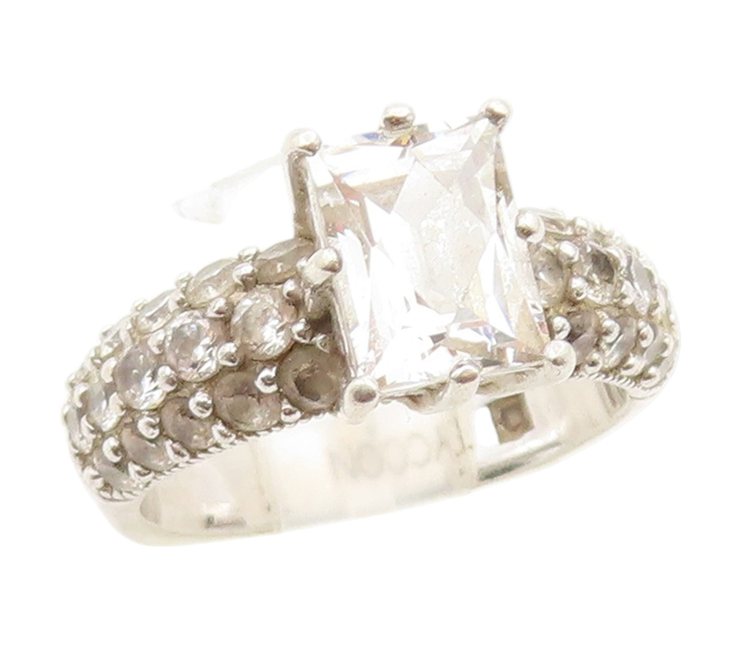 925 Sterling Silver Vintage Ring TYCOON Two Shape CZ Statement Band Sz 6 RG34113