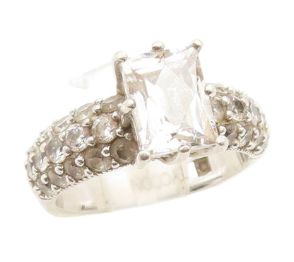 925 Sterling Silver Vintage Ring TYCOON Two Shape CZ Statement Band Sz 6 RG34113