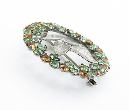 AM CO. 925 Silver  Vintage Citrine & Peridot Floral Leaf Brooch Pin  BP2825