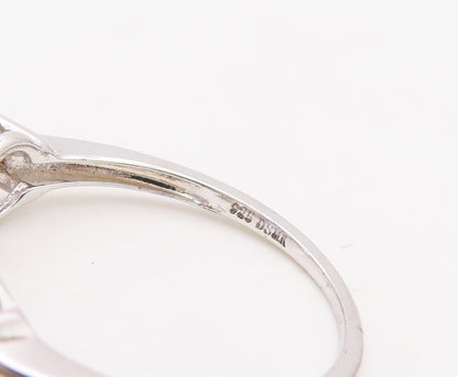 925 Sterling Silver Vintage Ring 3 Stone Round Sapphire & CZ  Sz 7.5  RG30873