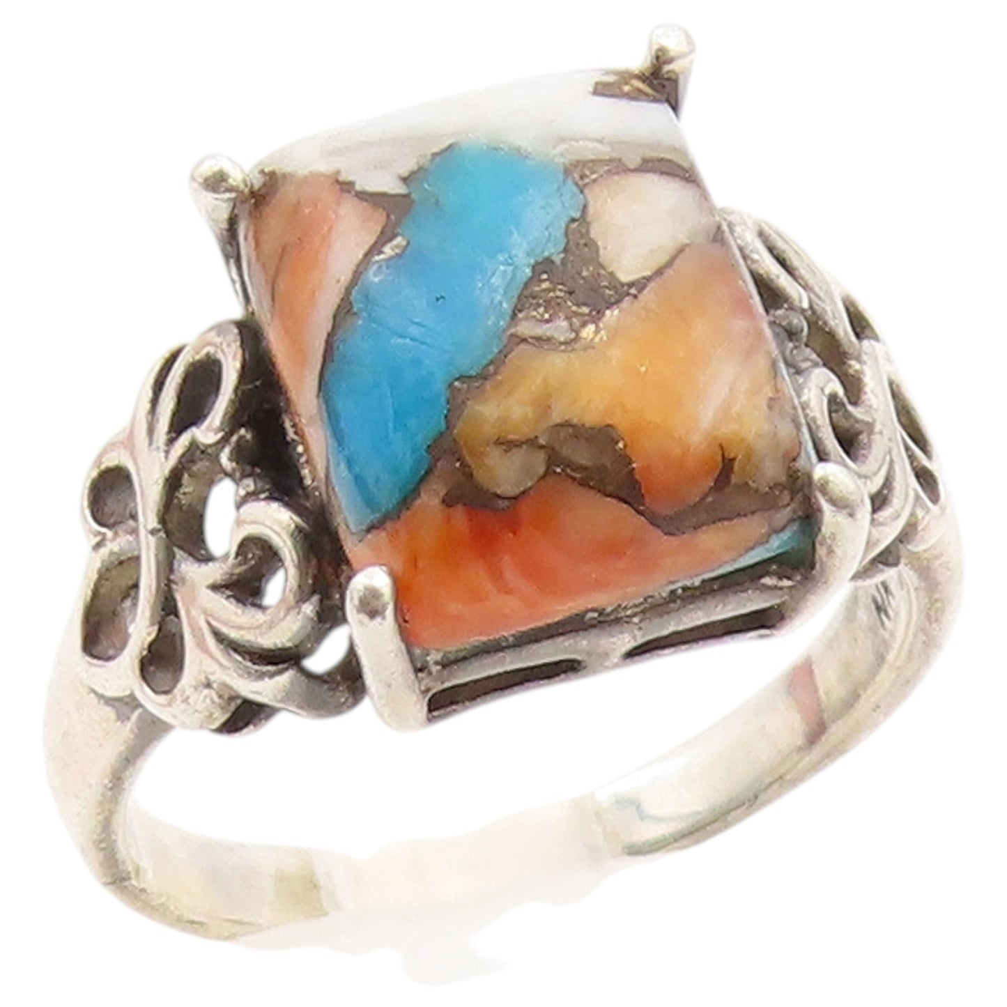 925 Sterling Silver Vintage Ring Classic Oyster Turquoise Band  Sz 9  RG36581