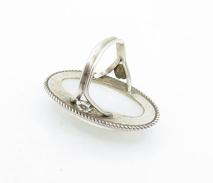 925 Silver  Vintage Victorian Mother Of Pearl Cocktail Ring Sz 7.5  RG6915