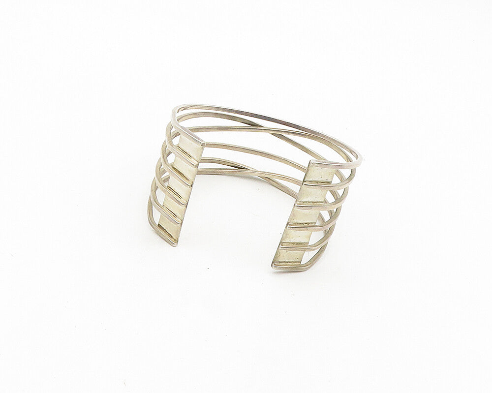 MEXICO 925 Sterling Silver  Vintage Shiny Split Highway Cuff Bracelet  BT7525