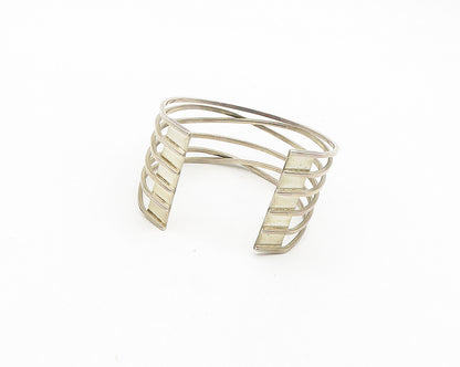 MEXICO 925 Sterling Silver  Vintage Shiny Split Highway Cuff Bracelet  BT7525