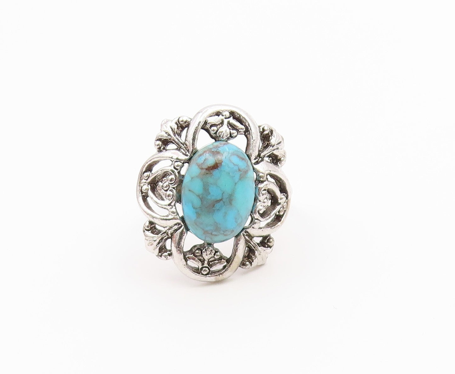 925 Sterling Silver Vintage Ring SARAH COVENTRY Turquoise Flower  Sz 10  RG36801