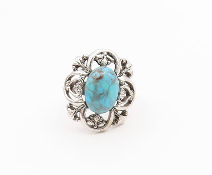 925 Sterling Silver Vintage Ring SARAH COVENTRY Turquoise Flower  Sz 10  RG36801