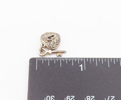 925 Sterling Silver Vintage Topaz Love Heart Lock & Key Charm Pendant PT21300