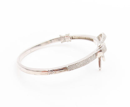 925 Sterling Silver Vintage Bracelet Genuine Diamonds Ribbon Bow Bangle  BT11803