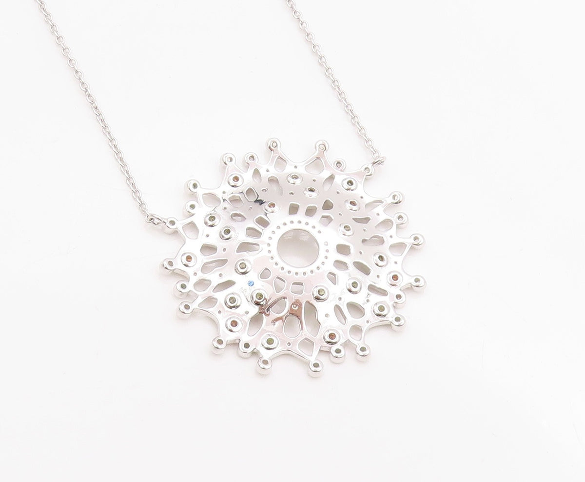 925 Sterling Silver Vintage Necklace Multi Gemstone Intricate Snowflake  NE4659