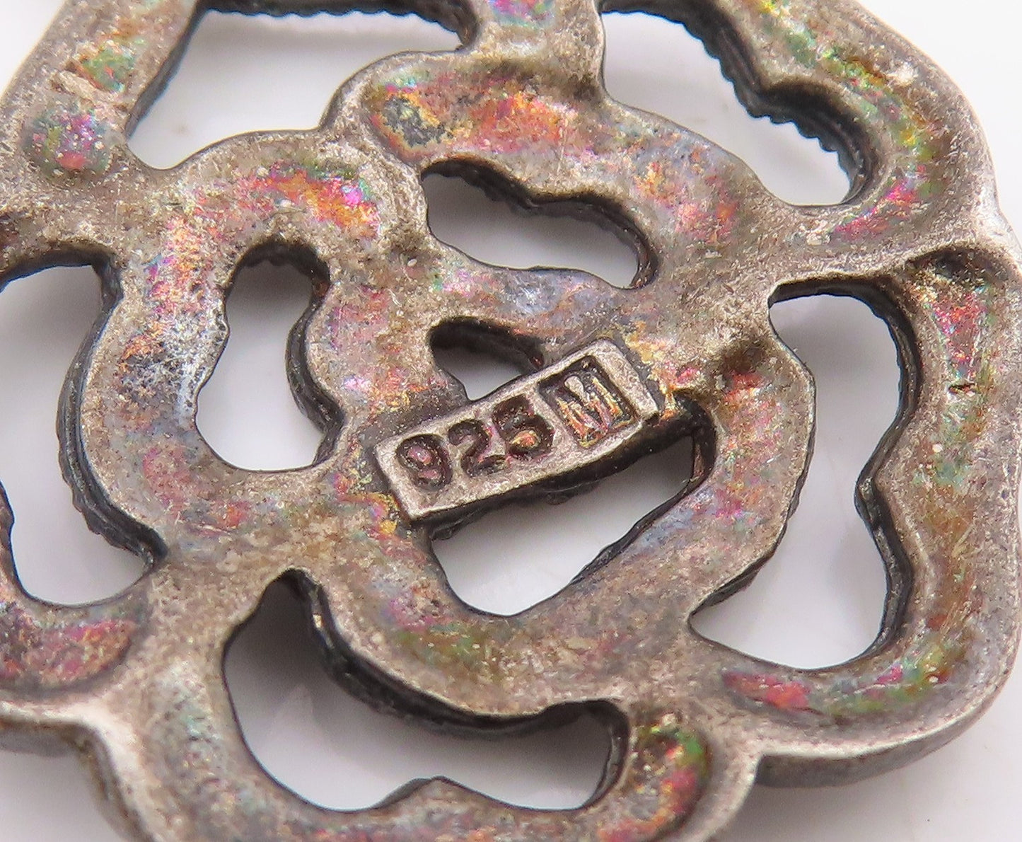 925 Sterling Silver  Vintage Oxidized Open Flower Motif Drop Pendant  PT8598
