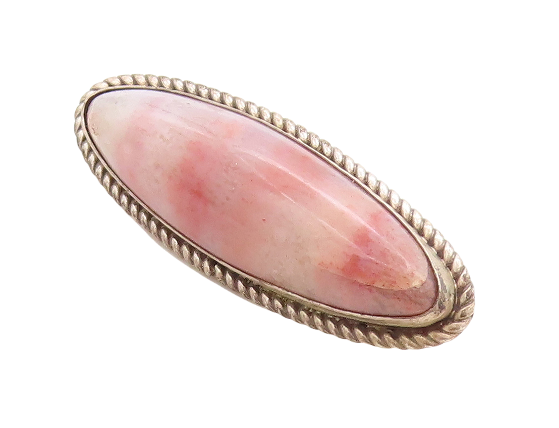 925 Sterling Silver Vintage Brooch Pin Cabochon Oval Pink Gemstone  BP11371