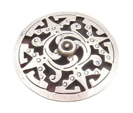925 Sterling Silver Vintage Brooch Pin MEXICO Swirly Carve Trible Design BP10907