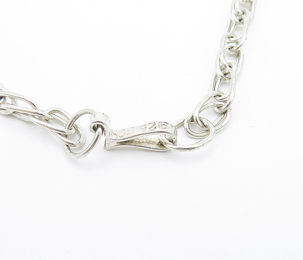 MEXICO 925 Sterling Silver  Vintage Jasper Oval Link Chain Necklace  NE1052