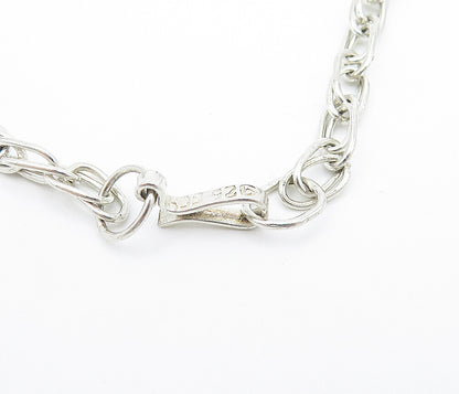 MEXICO 925 Sterling Silver  Vintage Jasper Oval Link Chain Necklace  NE1052