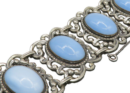 DANECRAFT 925 Sterling Silver  Vintage Blue Glass Swirl Chain Bracelet  BT9171