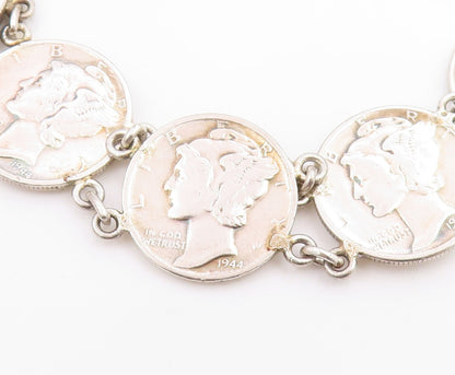 925 Sterling Silver Vintage Bracelet Modernist US One Dime Coin Link  BT12038