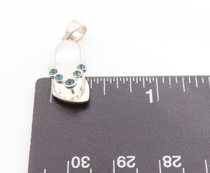 925 Sterling Silver Vintage Pendant Blue Topaz Flip Flop Foot Ware Charm PT25038