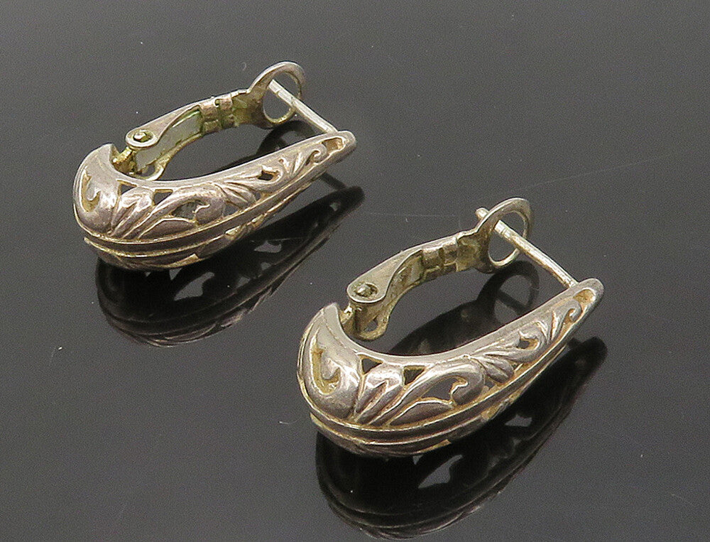 925 Sterling Silver  Vintage Shiny Swirl Pattern U Shape Hoop Earrings  EG8271