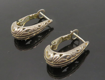 925 Sterling Silver  Vintage Shiny Swirl Pattern U Shape Hoop Earrings  EG8271