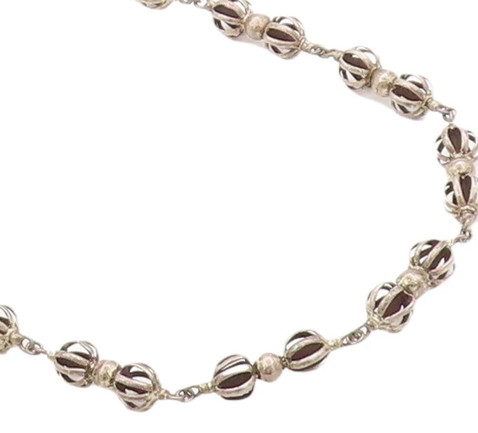 925 Sterling Silver Vintage Necklace Designer Cutout Dark Tone Beads  NE4428