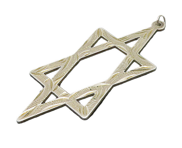 925 Sterling Silver  Vintage Shiny Etched Star Of David Drop Pendant  PT14254