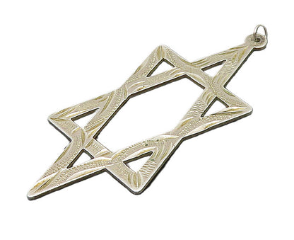 925 Sterling Silver  Vintage Shiny Etched Star Of David Drop Pendant  PT14254