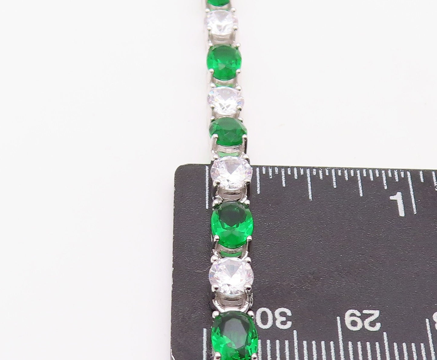 925 Sterling Silver Vintage Bracelet Oval Cut Green & White Topaz  BT10879