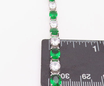 925 Sterling Silver Vintage Bracelet Oval Cut Green & White Topaz  BT10879