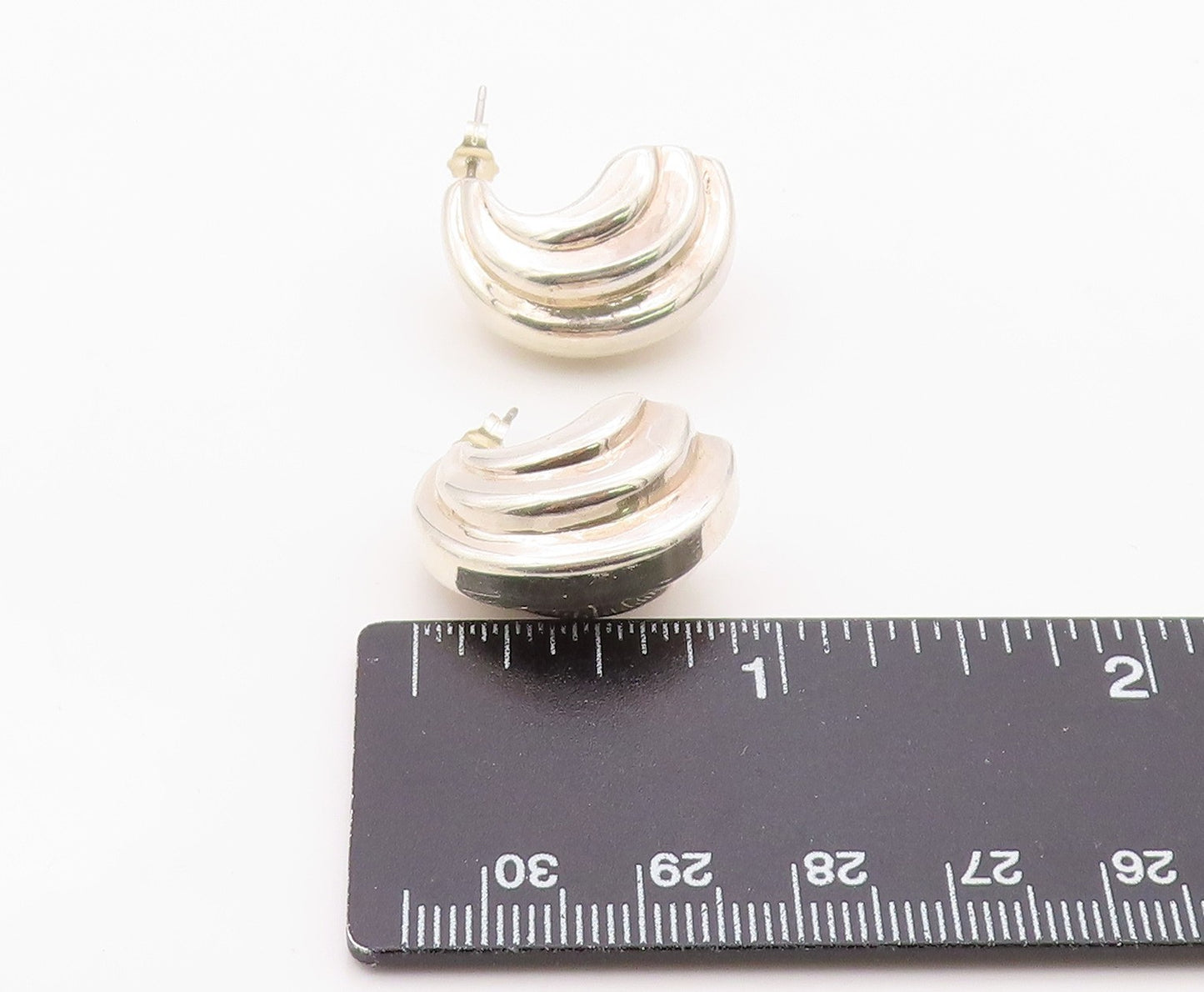 925 Sterling Silver Vintage Earrings AIRESS Ribbed Croissant Hoops  EG14398