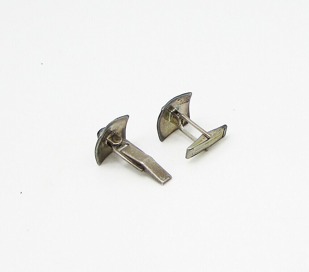 MEXICO 925 Sterling Silver  Vintage Onyx Hammered Men's Cuff Links  TR1023