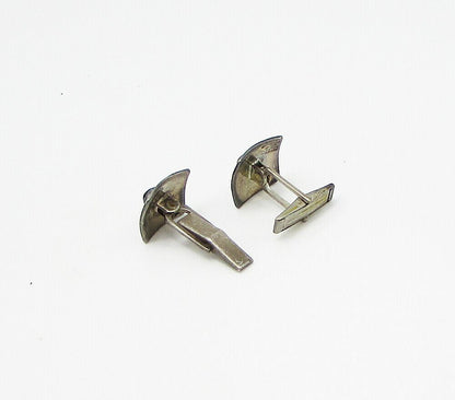 MEXICO 925 Sterling Silver  Vintage Onyx Hammered Men's Cuff Links  TR1023